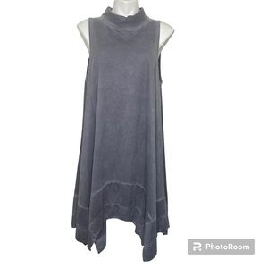 Papa Vancouver Mock Neck Dress Tunic M Sleeveless Gray Pointed Hem Micro Suede